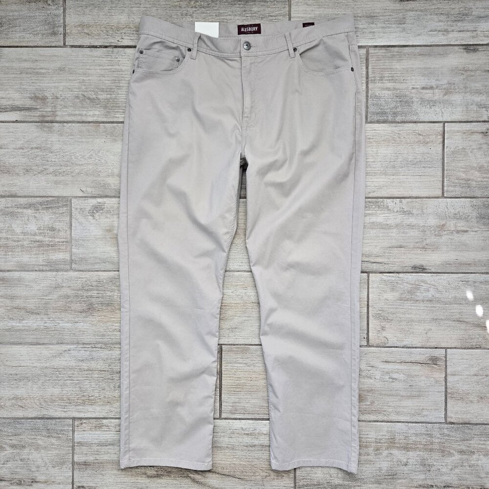 NWT Alesbury Relaxed Micro Corded Chino Pant Men Light Grey Straight Leg 40W 32L